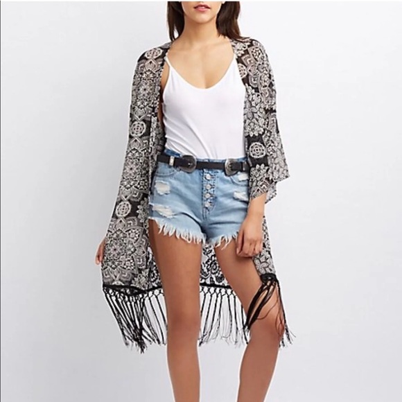 * ISO XS Charlotte Russe Kimono Fringe/Lace - Picture 3 of 4